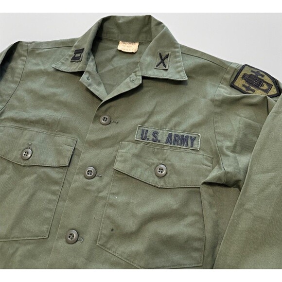 Vietnam Era OG Utility Shirt Army/Air Force Trooper Inc | 14.5x33 | Capt Patches - Picture 1 of 11